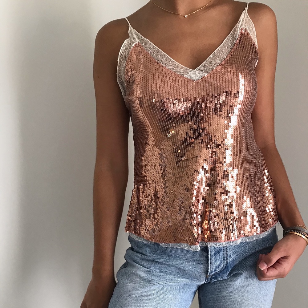 Free People Rose Gold Sequin Tank